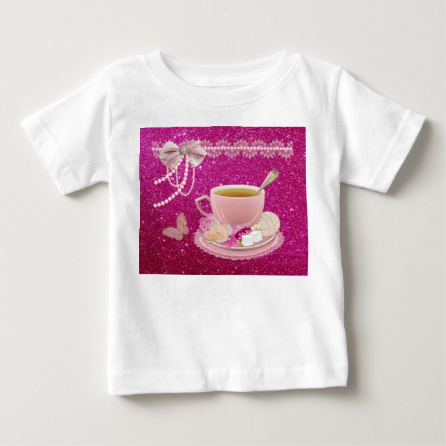 Hot Pink Sparkle Tea Party Toddler Ruffle Dress Baby T-Shirt (Front)