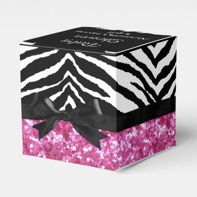 Hot Pink Sparkle Zebra Girl Baby Shower Custom Favor Boxes (Front Side)