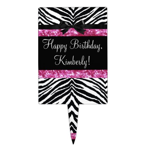 Hot Pink Sparkle Zebra Girly Girls Cake Topper