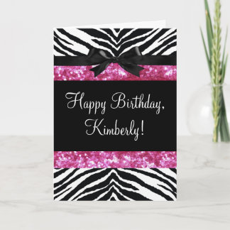 Hot Pink Sparkle Zebra Girly Girl's Card