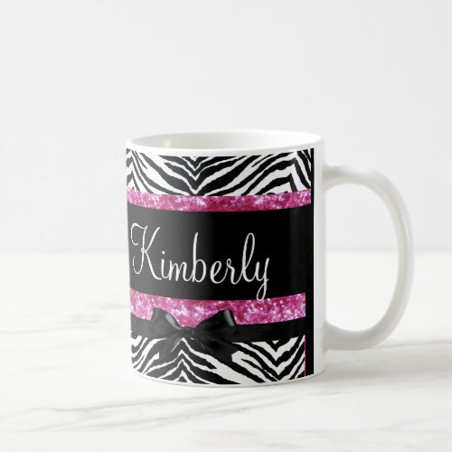 Hot Pink Sparkle Zebra Girly Girls Coffee Mug