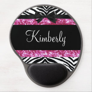 Hot Pink Sparkle Zebra Girly Girl's Gel Mouse Pad