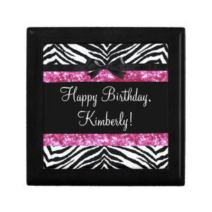 Hot Pink Sparkle Zebra Girly Girl's Keepsake Box