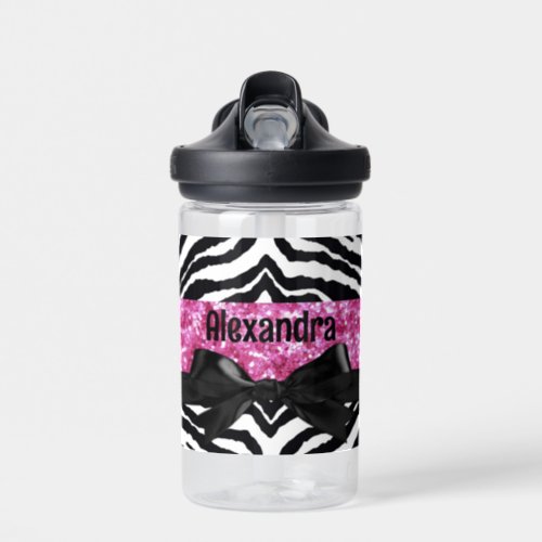 Hot Pink Sparkle Zebra Girly Girls Water Bottle