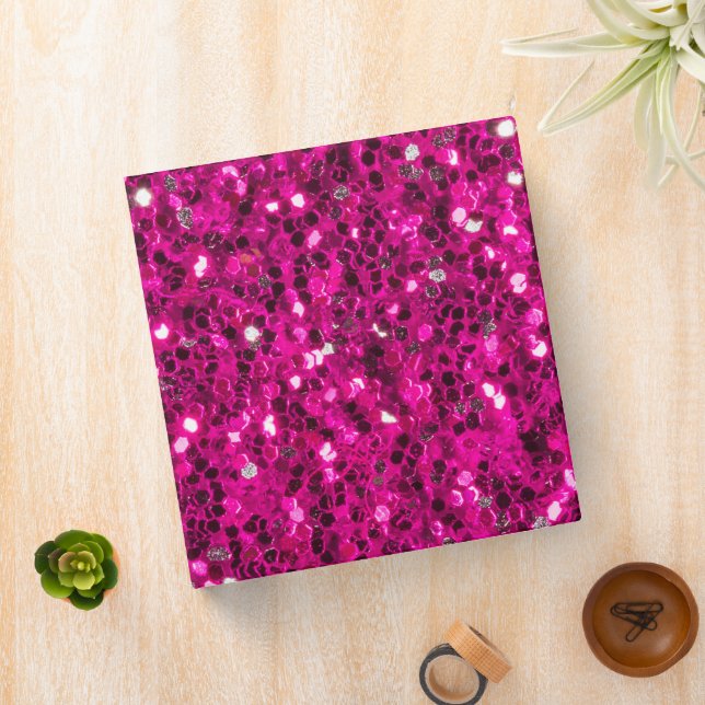 Hot pink sparkles faux glitter 3 ring binder (In Situ)