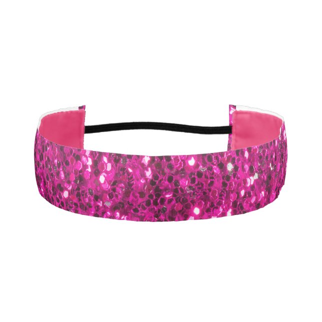 Hot pink sparkles faux glitter athletic headband (Front)