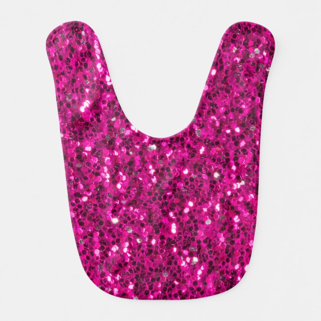 Hot pink sparkles faux glitter baby bib (Front)