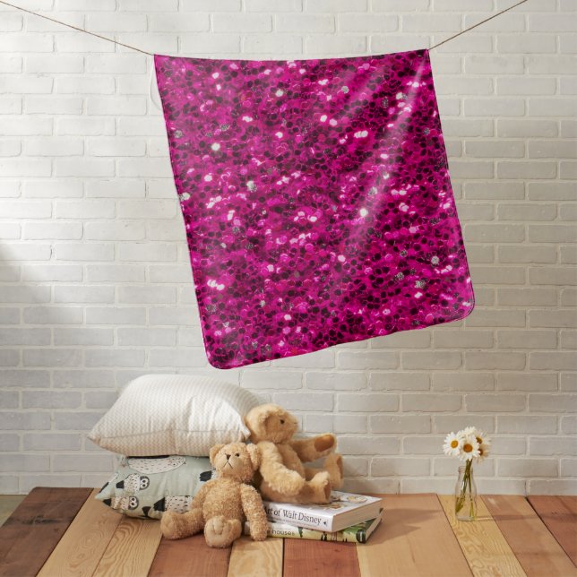Hot pink sparkles faux glitter baby blanket (In Situ)