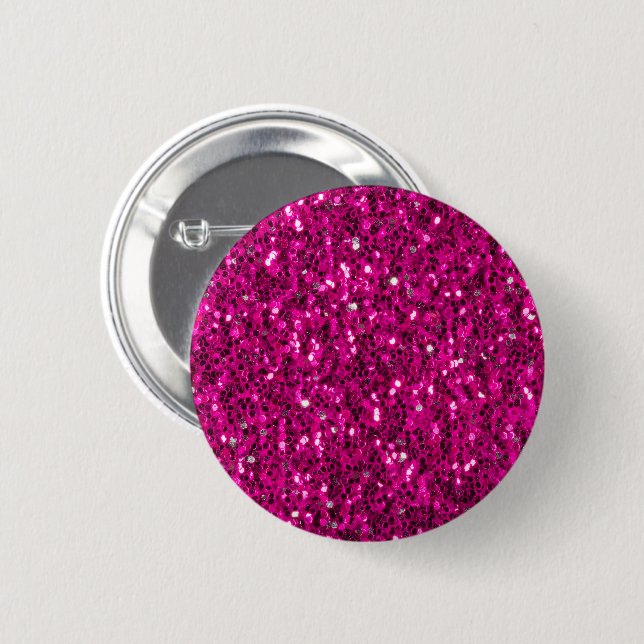 Hot pink sparkles faux glitter button (Front & Back)