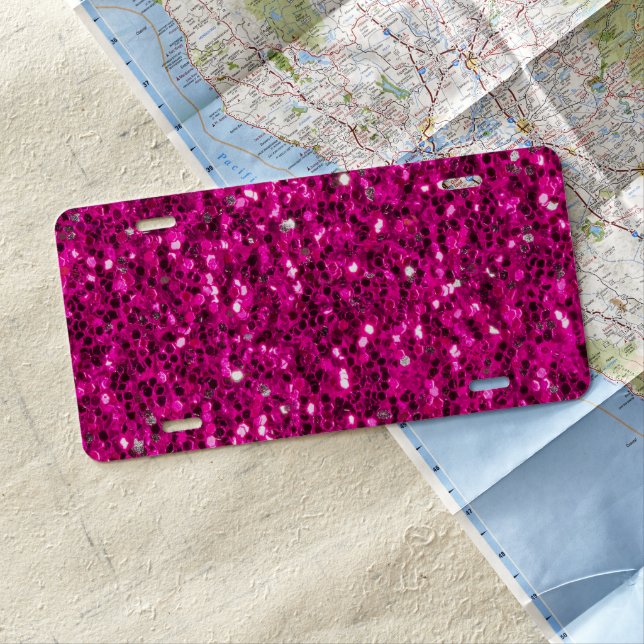 Hot pink sparkles faux glitter Car License Plate (In Situ)