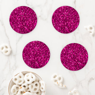 Hot pink sparkles faux glitter coaster set