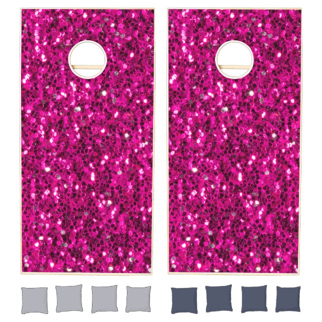 Hot pink sparkles faux glitter cornhole set (Set)