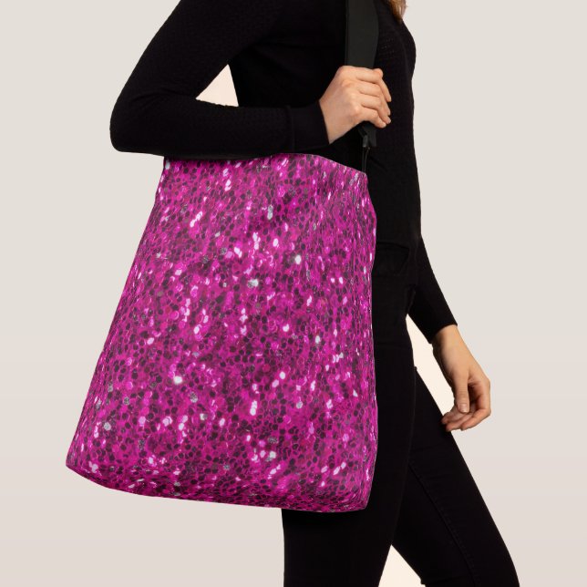 Hot pink sparkles faux glitter crossbody bag (Close Up)