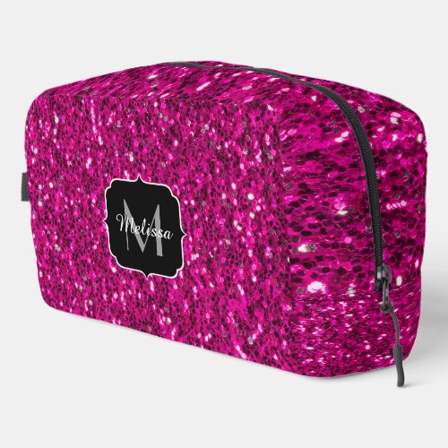 Hot pink sparkles faux glitter Custom Monogram Dopp Kit