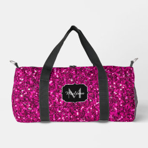 Hot pink sparkles faux glitter Custom Monogram Duffle Bag