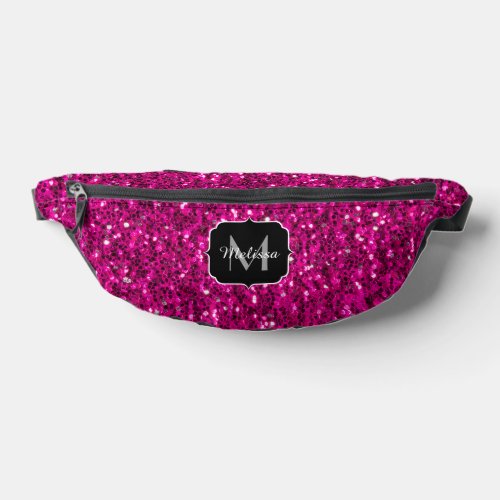 Hot pink sparkles faux glitter Custom Monogram Fanny Pack