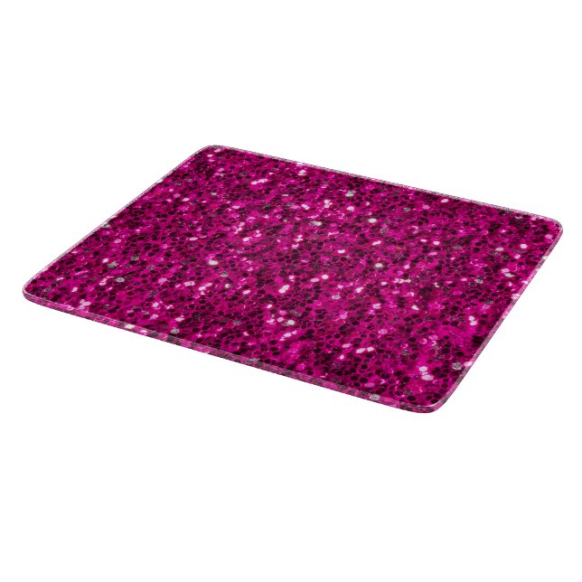 Hot pink sparkles faux glitter cutting board (Corner)