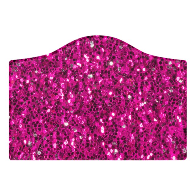 Hot pink sparkles faux glitter door sign (Small Crest Front)