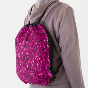 Hot pink sparkles faux glitter drawstring bag