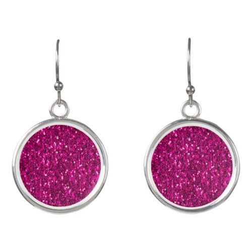 Hot pink sparkles faux glitter earrings