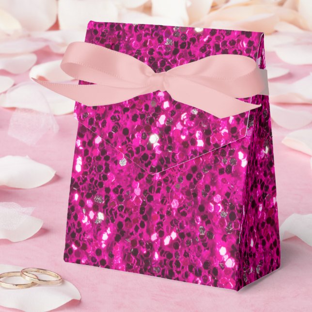 Hot pink sparkles faux glitter favor boxes (Wedding)