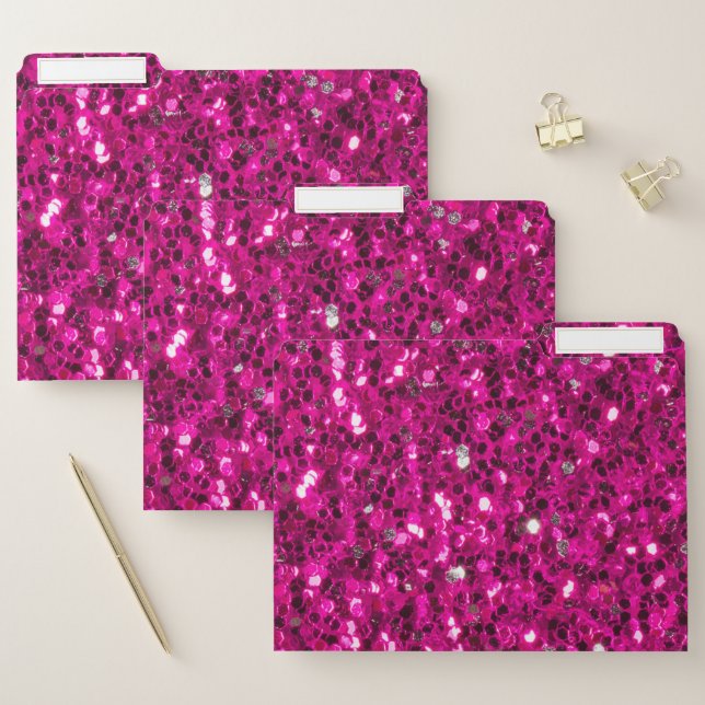 Hot pink sparkles faux glitter file folder (Set)