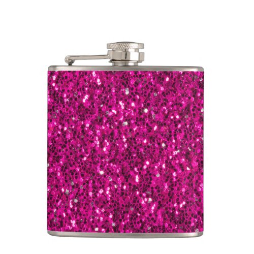 Hot pink sparkles faux glitter flask