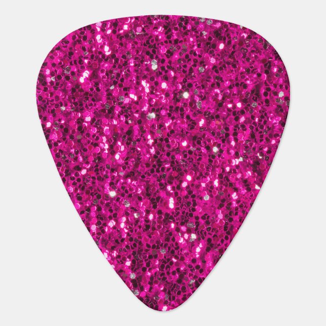 Hot pink sparkles faux glitter guitar pick (Front)