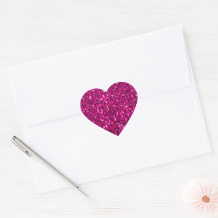 Hot pink sparkles faux glitter heart sticker