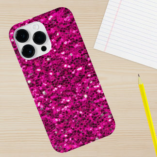Hot pink sparkles faux glitter iPhone 15 pro max case
