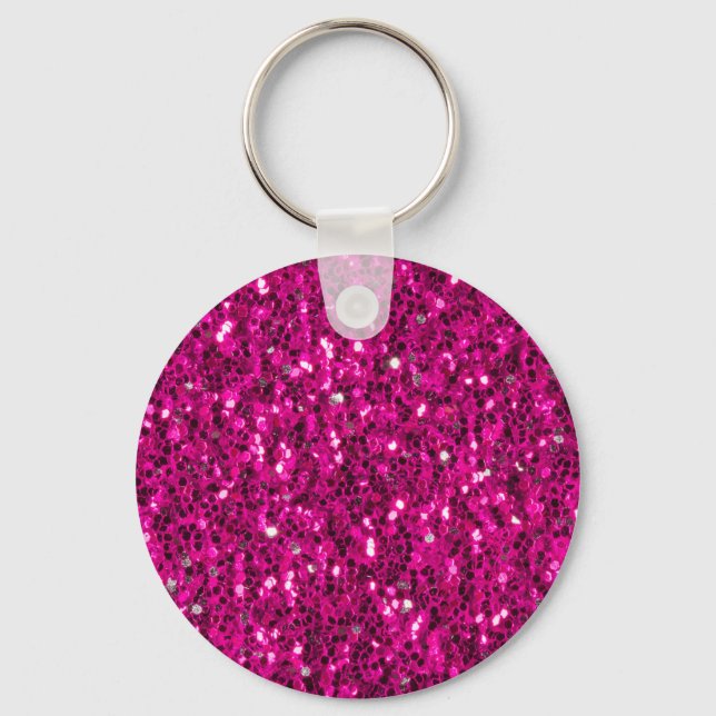 Hot pink sparkles faux glitter keychain (Front)