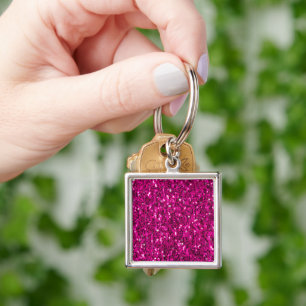 Hot pink sparkles faux glitter keychain