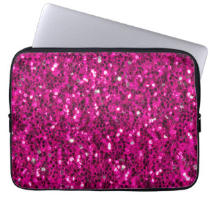 Hot pink sparkles faux glitter laptop sleeve