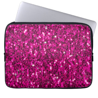 Hot pink sparkles faux glitter laptop sleeve