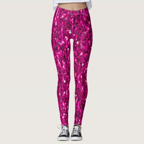 Hot pink sparkles faux glitter leggings