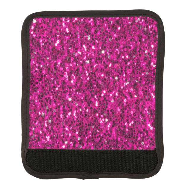 Hot pink sparkles faux glitter luggage handle wrap (Front)