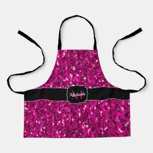 Hot pink sparkles faux glitter Monogram Apron