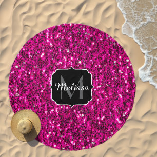 Hot pink sparkles faux glitter Monogram Beach Towel