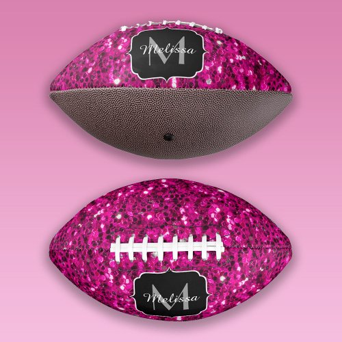 Hot pink sparkles faux glitter Monogram Football