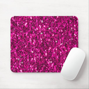 Hot pink sparkles faux glitter mouse pad