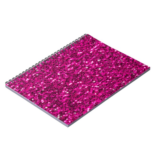 Hot pink sparkles faux glitter notebook (Left Side)