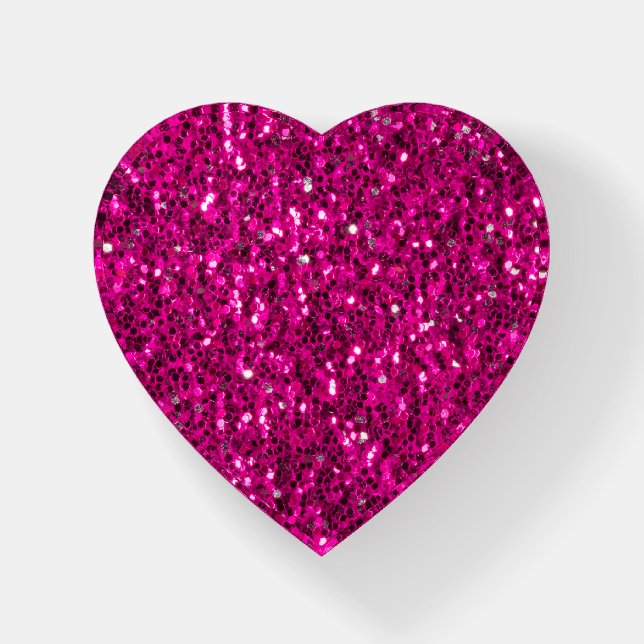 Hot pink sparkles faux glitter paperweight (Front)
