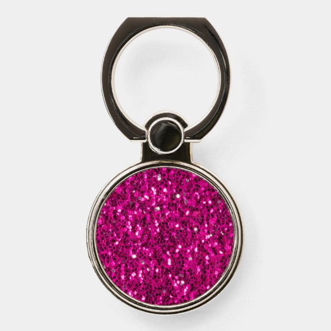 Hot pink sparkles faux glitter phone ring stand (Front)