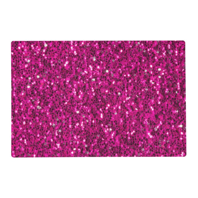 Hot pink sparkles faux glitter placemat (Front)
