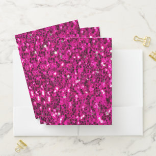 Hot pink sparkles faux glitter pocket folder