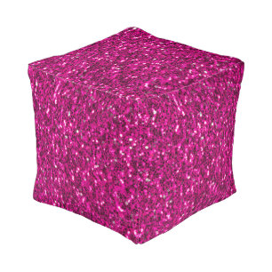 Hot pink sparkles faux glitter pouf