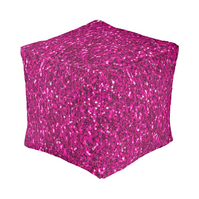Hot pink sparkles faux glitter pouf (Angled Front)