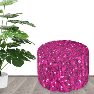 Hot pink sparkles faux glitter pouf