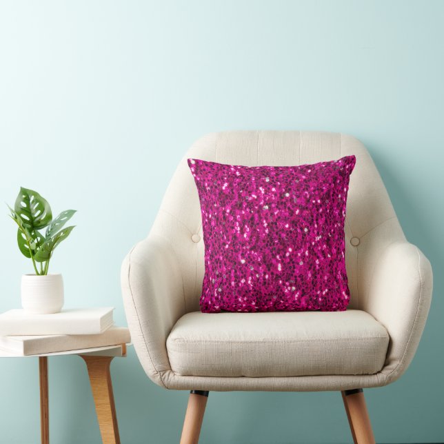 Hot pink sparkles faux glitter throw pillow (Chair)