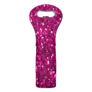 Hot pink sparkles faux glitter wine bag